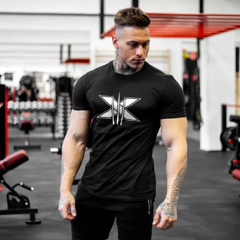 Men's Gym Fitness Clothing Man Cotton Sports Short Sleeve T-shirt