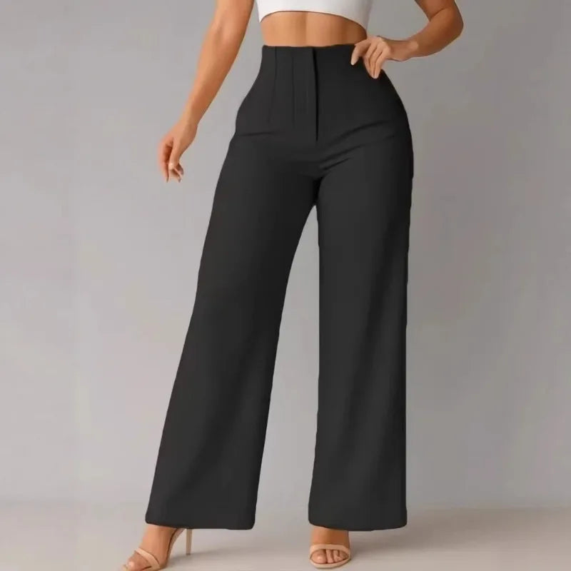Women's High Waist Wide Leg Pants Elegant Tailored Straight Trousers