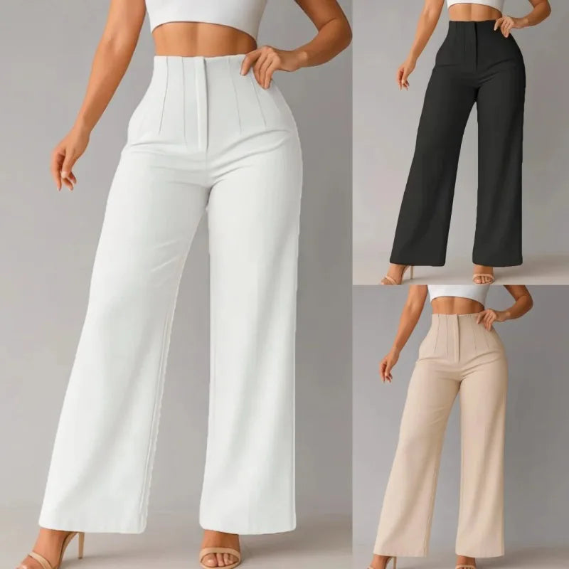 Women's High Waist Wide Leg Pants Elegant Tailored Straight Trousers