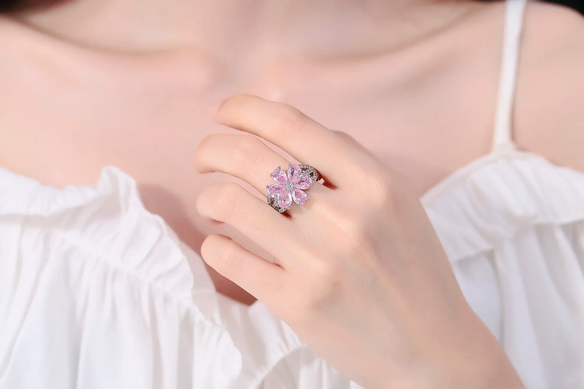 Fashion Pink Zircon Crystal Flower Pendant Bracelets