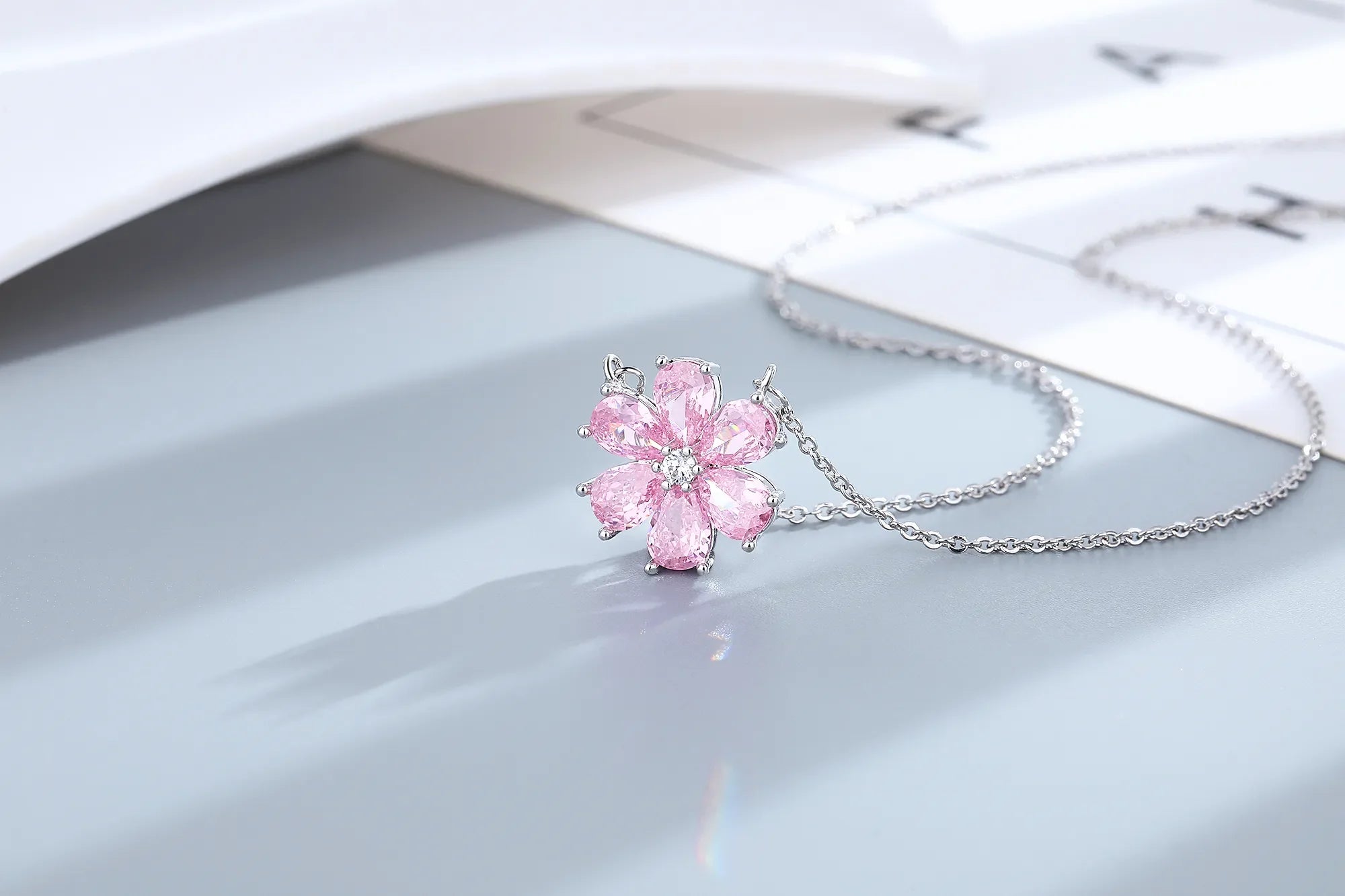 Fashion Pink Zircon Crystal Flower Pendant Bracelets