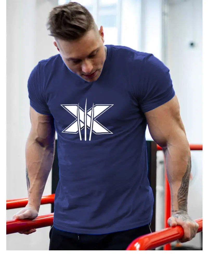 Men's Gym Fitness Clothing Man Cotton Sports Short Sleeve T-shirt