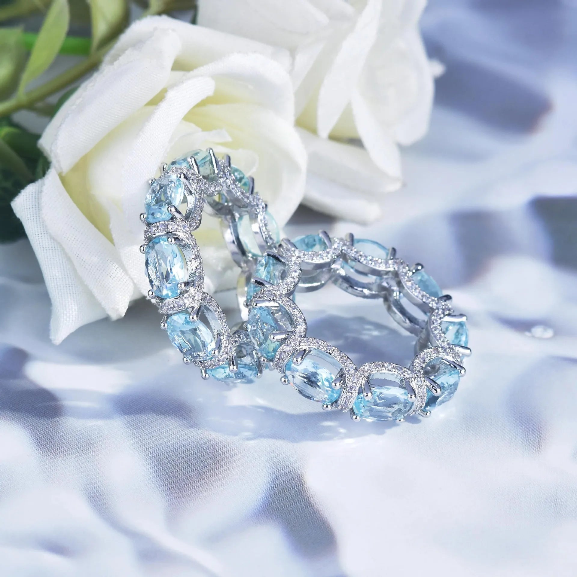 Fashion Jewelry Set for Women Round Aquamarine Bracelet