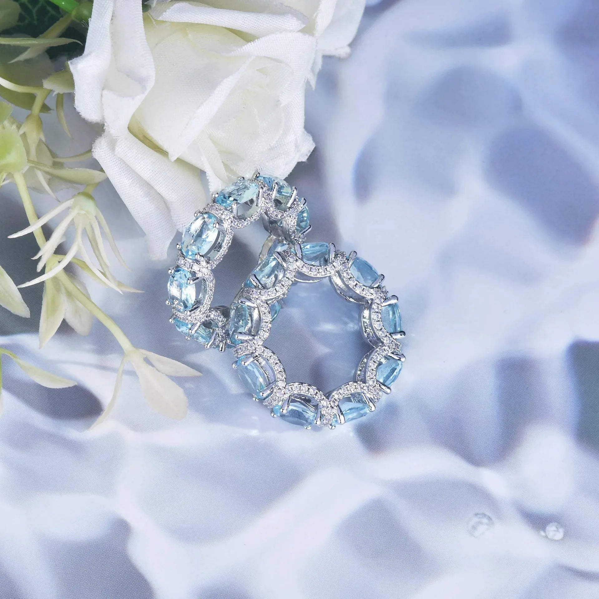 Fashion Jewelry Set for Women Round Aquamarine Bracelet