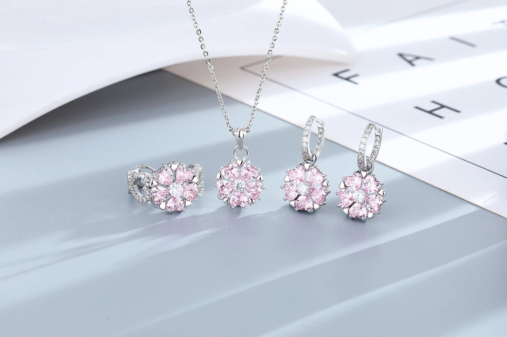 Fashion Pink Zircon Crystal Flower Pendant Bracelets