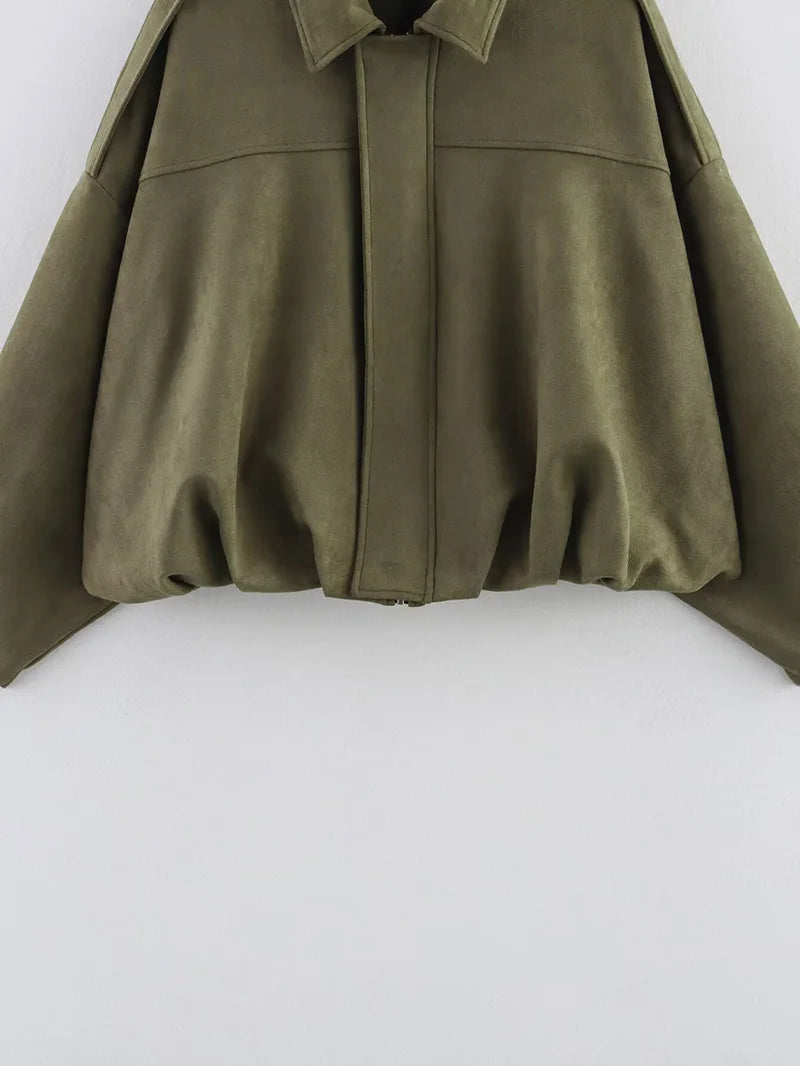 Women's Bomber Jackets Coats Fashion Turn-down Collar Long Sleeve Loose Coats