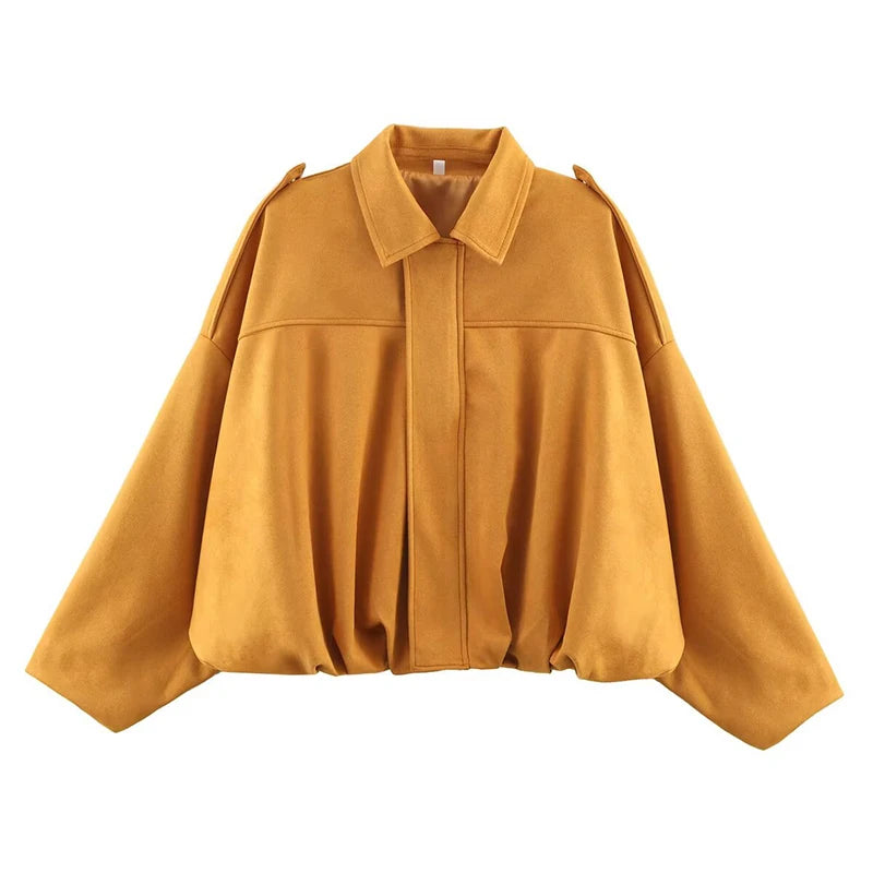 Women's Bomber Jackets Coats Fashion Turn-down Collar Long Sleeve Loose Coats
