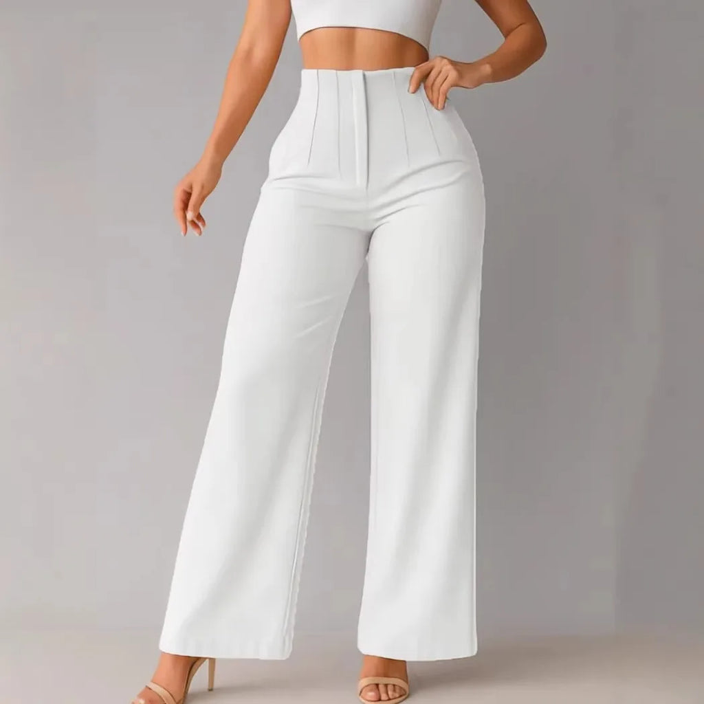 Women's High Waist Wide Leg Pants Elegant Tailored Straight Trousers