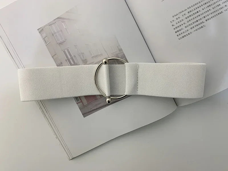 Belts for Women Black Simple Waist Elastic Ladies Band Round Buckle