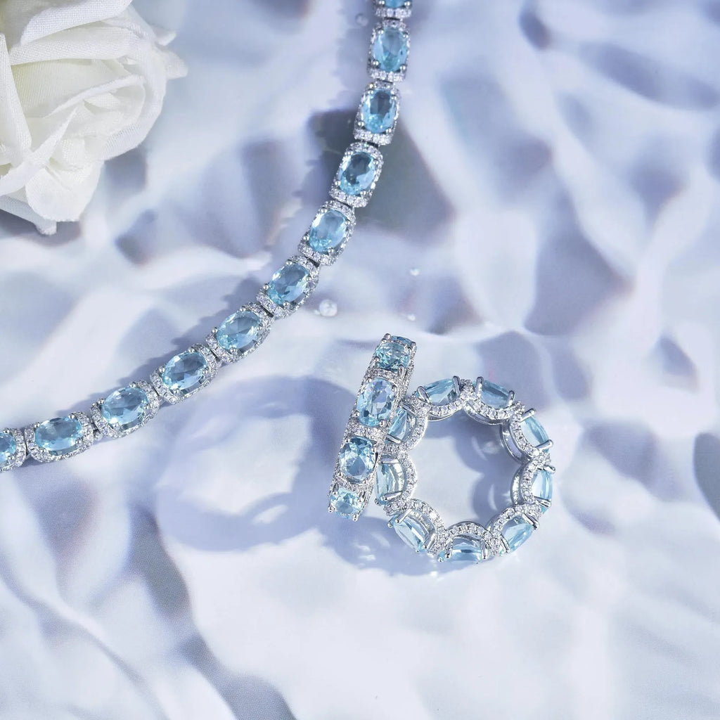 Fashion Jewelry Set for Women Round Aquamarine Bracelet