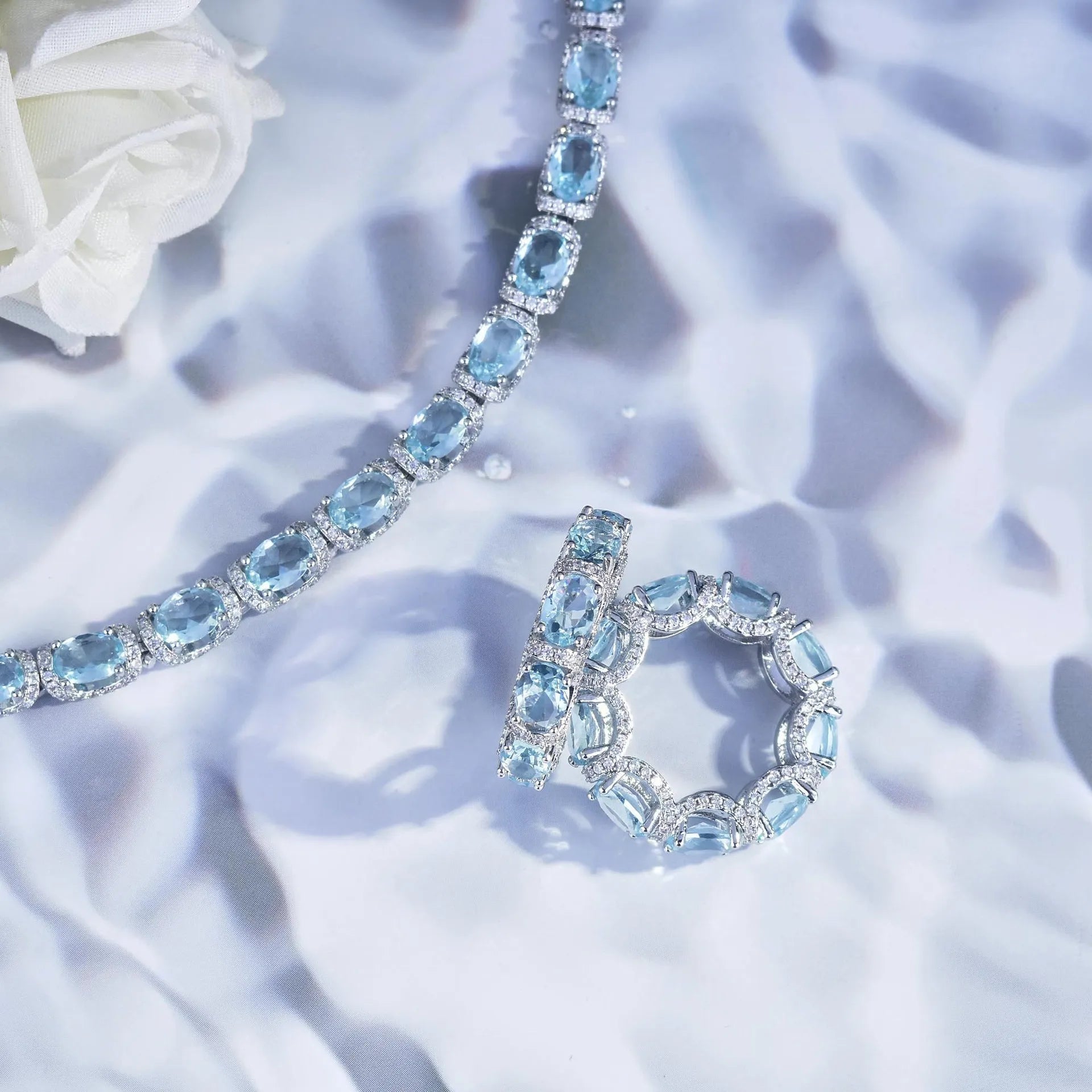 Fashion Jewelry Set for Women Round Aquamarine Bracelet