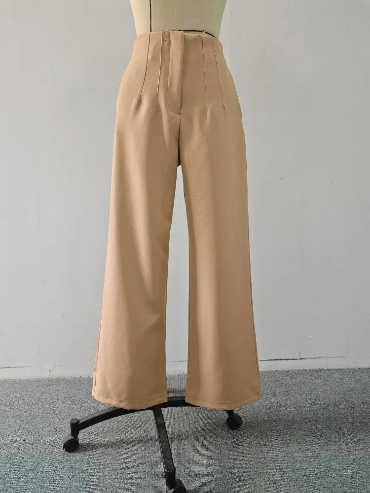 Women's High Waist Wide Leg Pants Elegant Tailored Straight Trousers