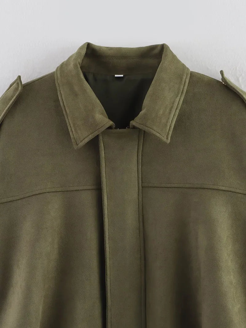 Women's Bomber Jackets Coats Fashion Turn-down Collar Long Sleeve Loose Coats