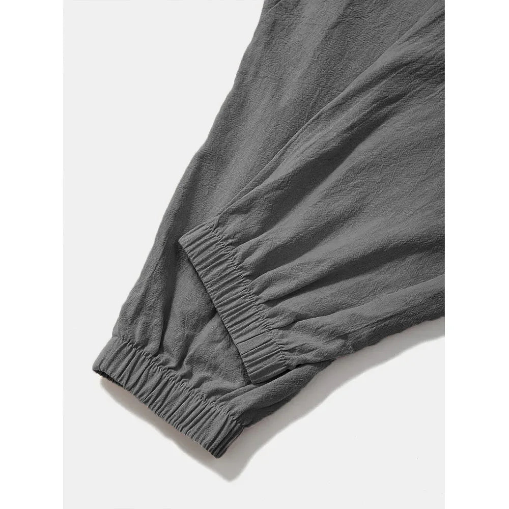 Harem Pants for Men Cotton Linen Drop Crotch Cozy Streetwear Loose Fit