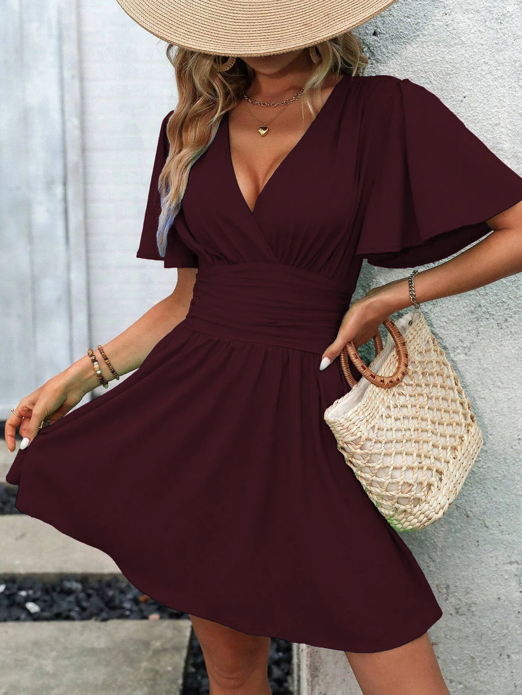Woman Summer New Arrival V-Neck Ruffled Sleeve Dress