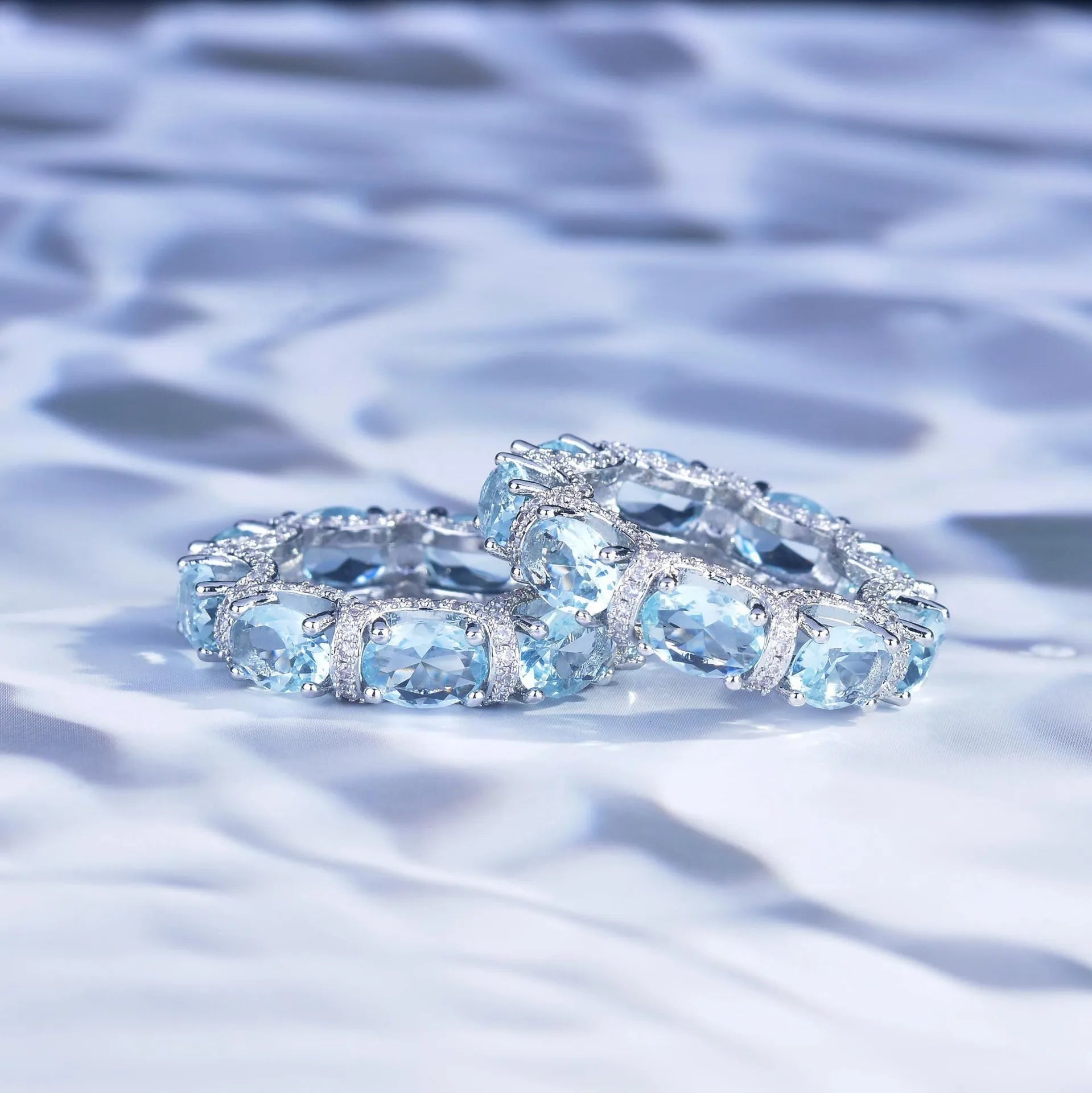 Fashion Jewelry Set for Women Round Aquamarine Bracelet