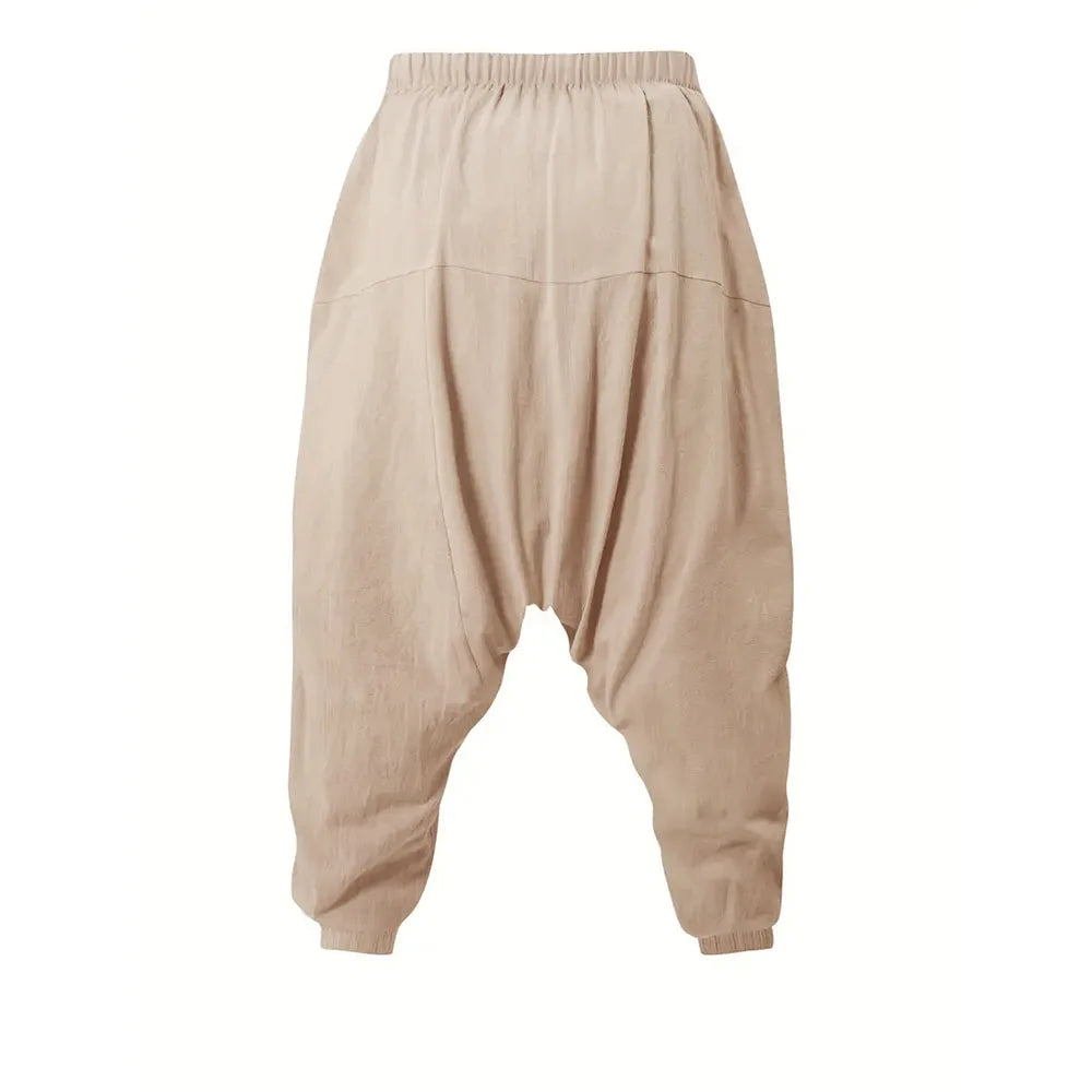 Harem Pants for Men Cotton Linen Drop Crotch Cozy Streetwear Loose Fit