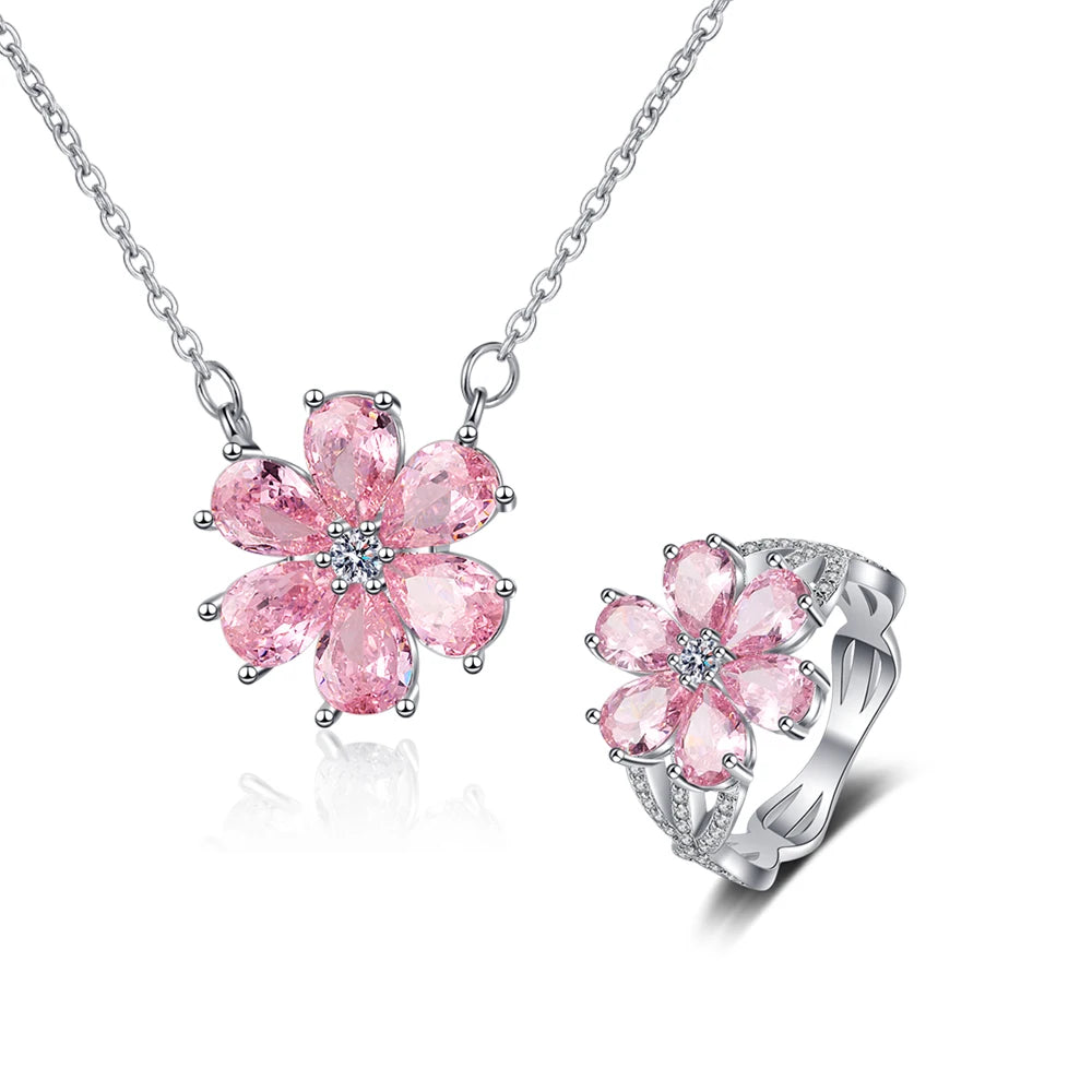 Fashion Pink Zircon Crystal Flower Pendant Bracelets