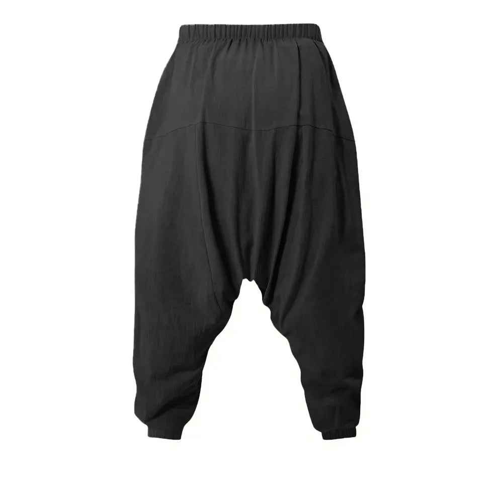 Harem Pants for Men Cotton Linen Drop Crotch Cozy Streetwear Loose Fit