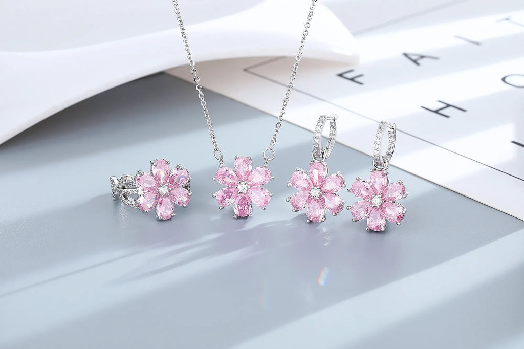Fashion Pink Zircon Crystal Flower Pendant Bracelets