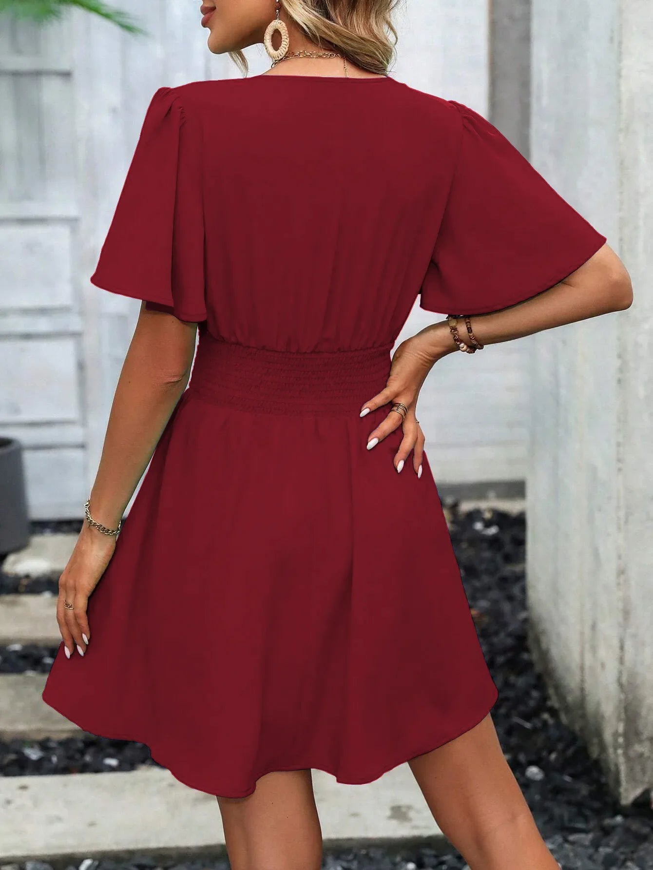 Woman Summer New Arrival V-Neck Ruffled Sleeve Dress