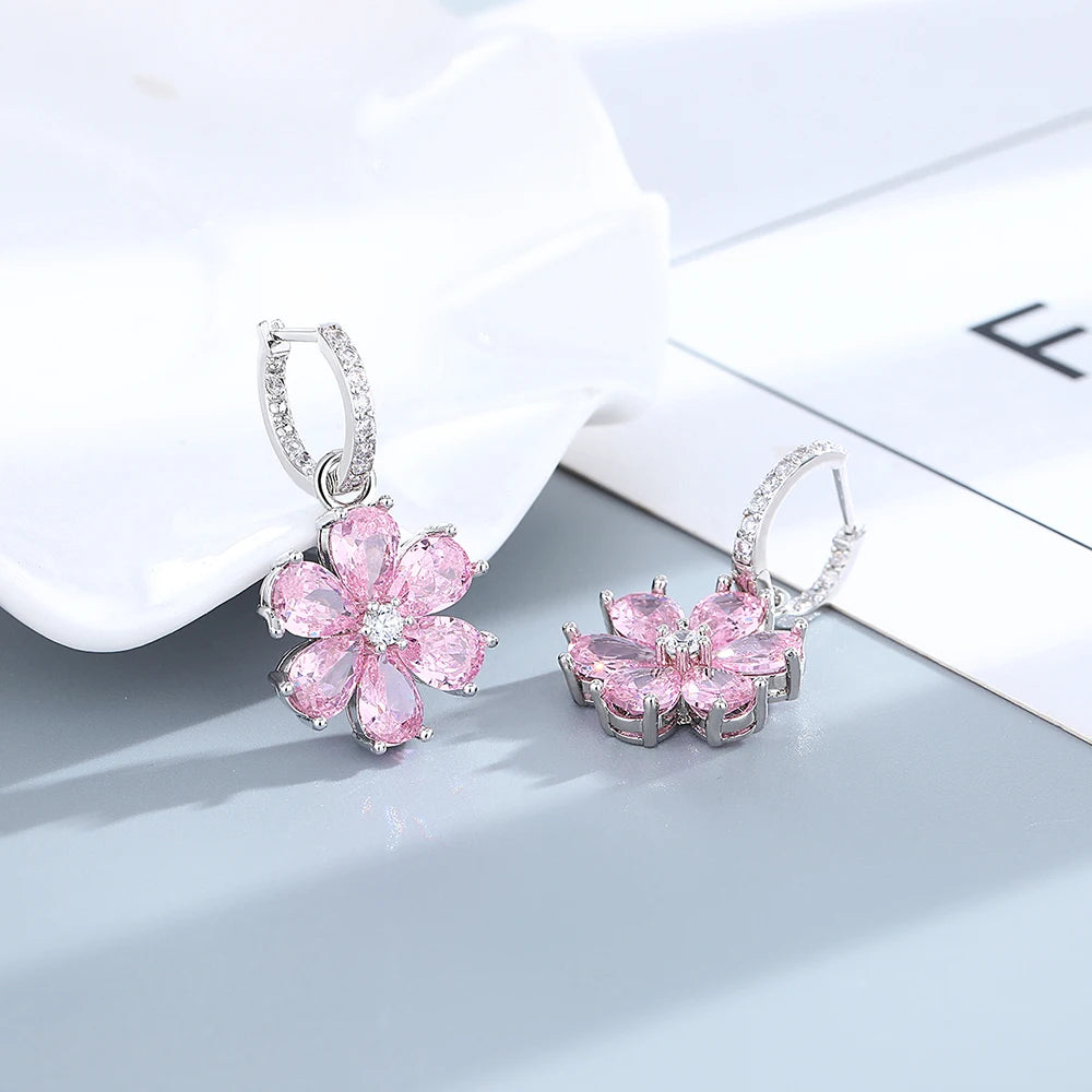 Fashion Pink Zircon Crystal Flower Pendant Bracelets