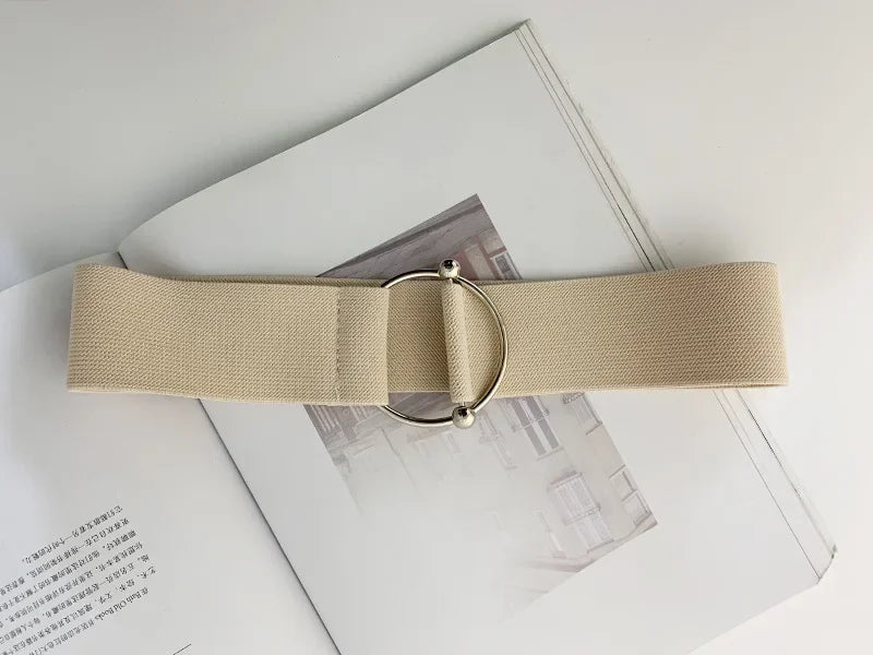 Belts for Women Black Simple Waist Elastic Ladies Band Round Buckle