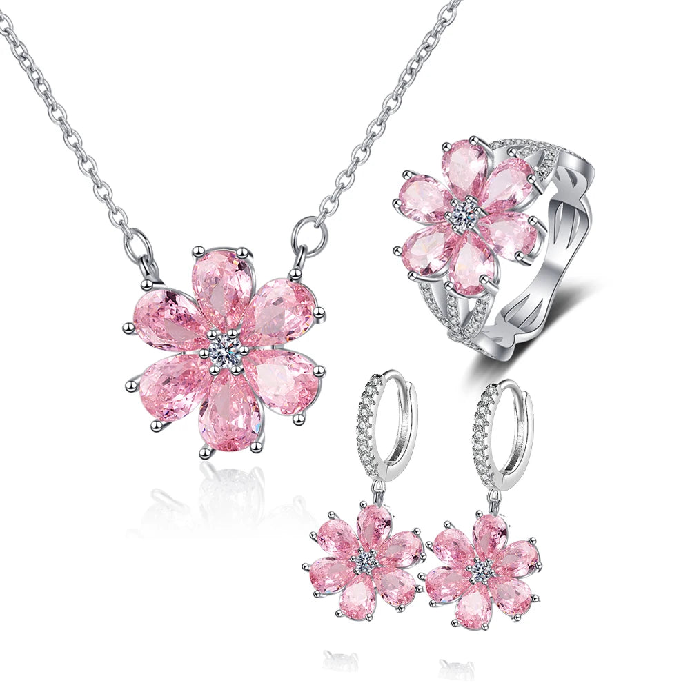 Fashion Pink Zircon Crystal Flower Pendant Bracelets