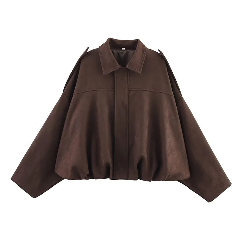 Women's Bomber Jackets Coats Fashion Turn-down Collar Long Sleeve Loose Coats